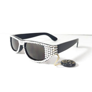 JC Jimmy Crystal Swarovski Rectangle Matte Black Rhinestone Women's Sunglasses